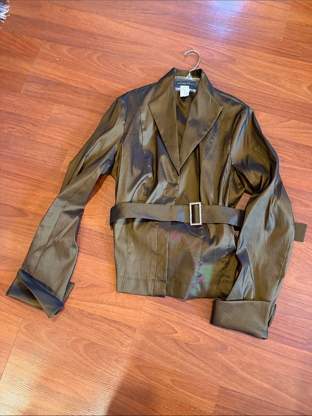 Women's Shiny Black Tailored Belted Jacket